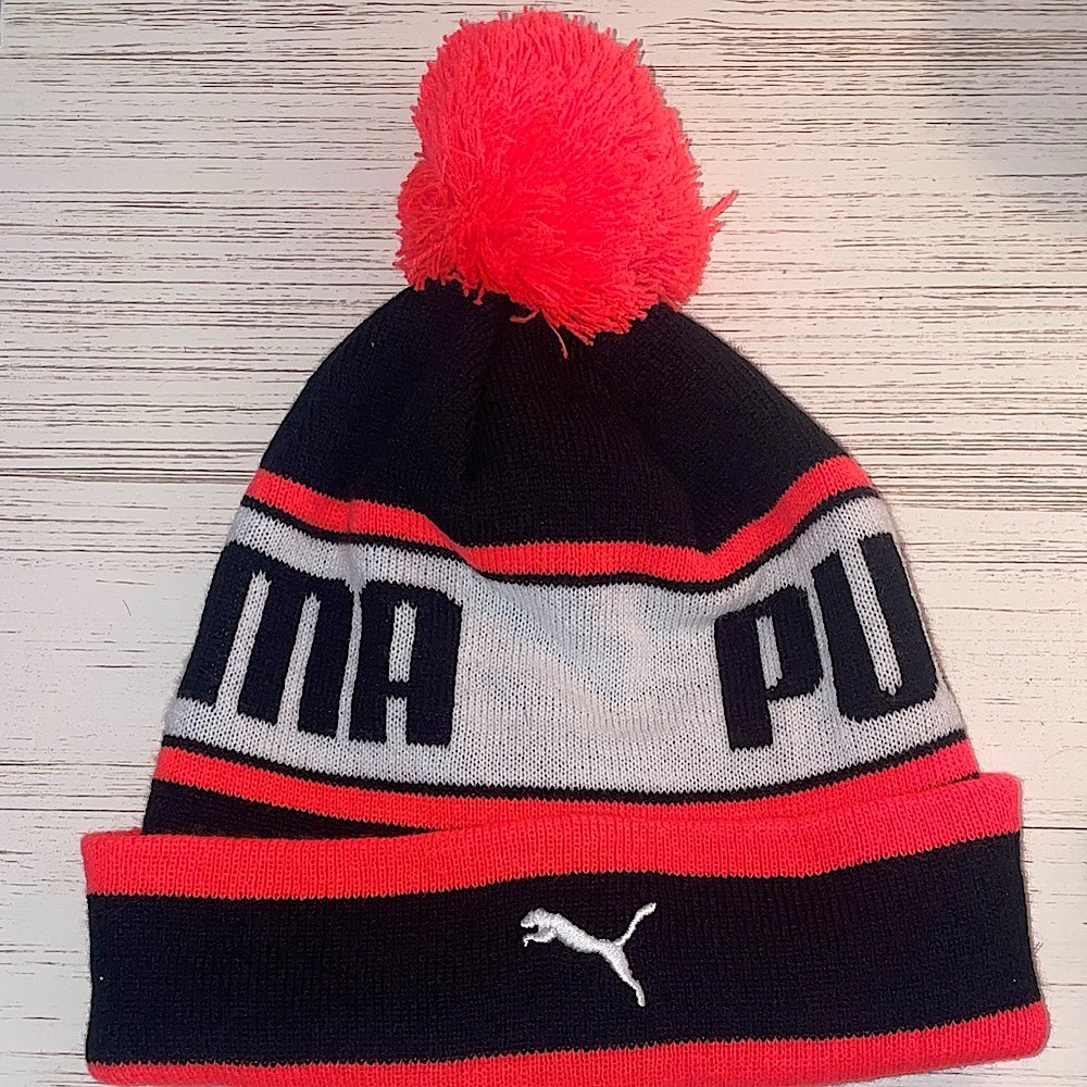 PUMA Black and Pink Beanie with Pom-Pom